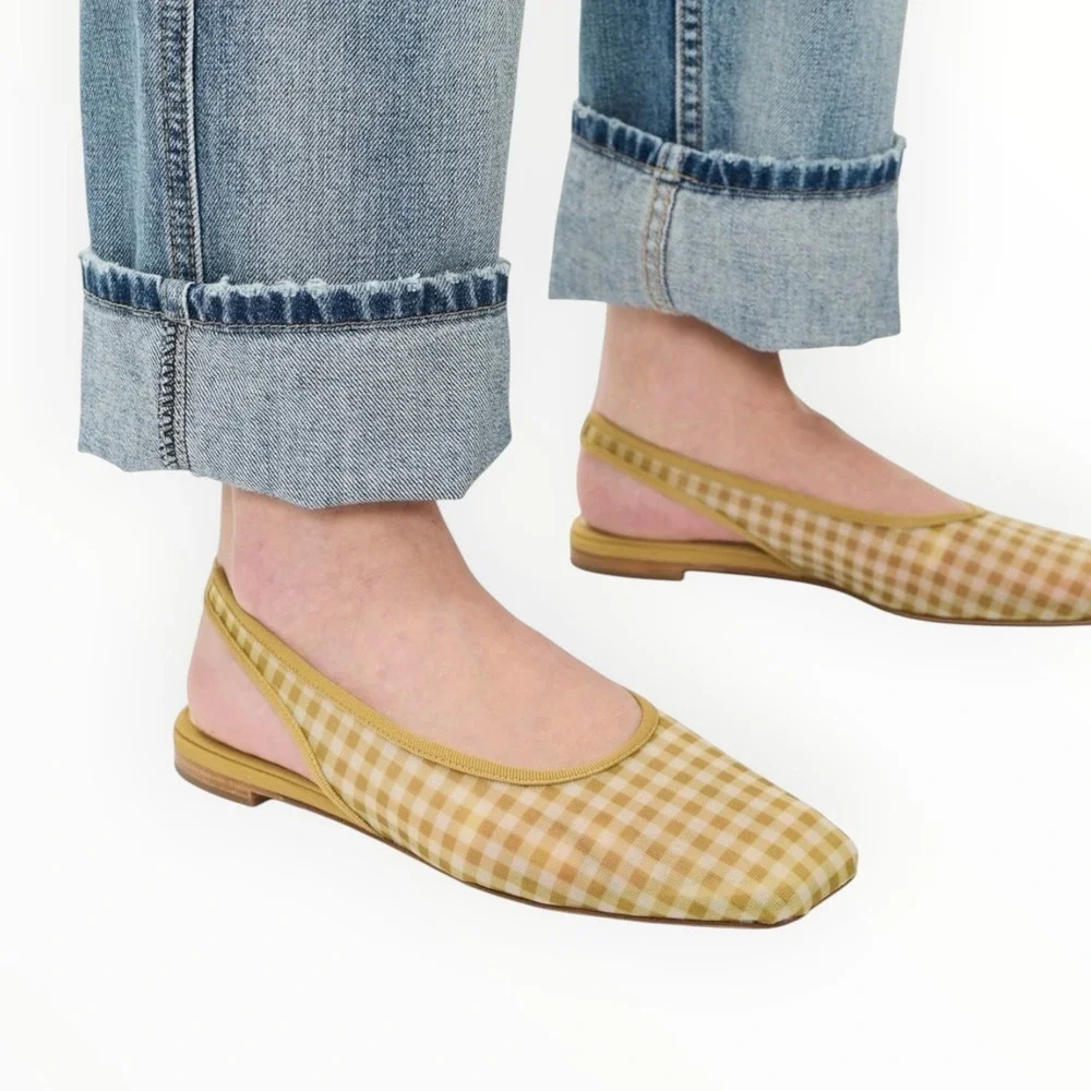 Vince Daphne II Gingham Mesh Slingback Flats Desert San Square Toe US 10 EU41 - Picture 3 of 12